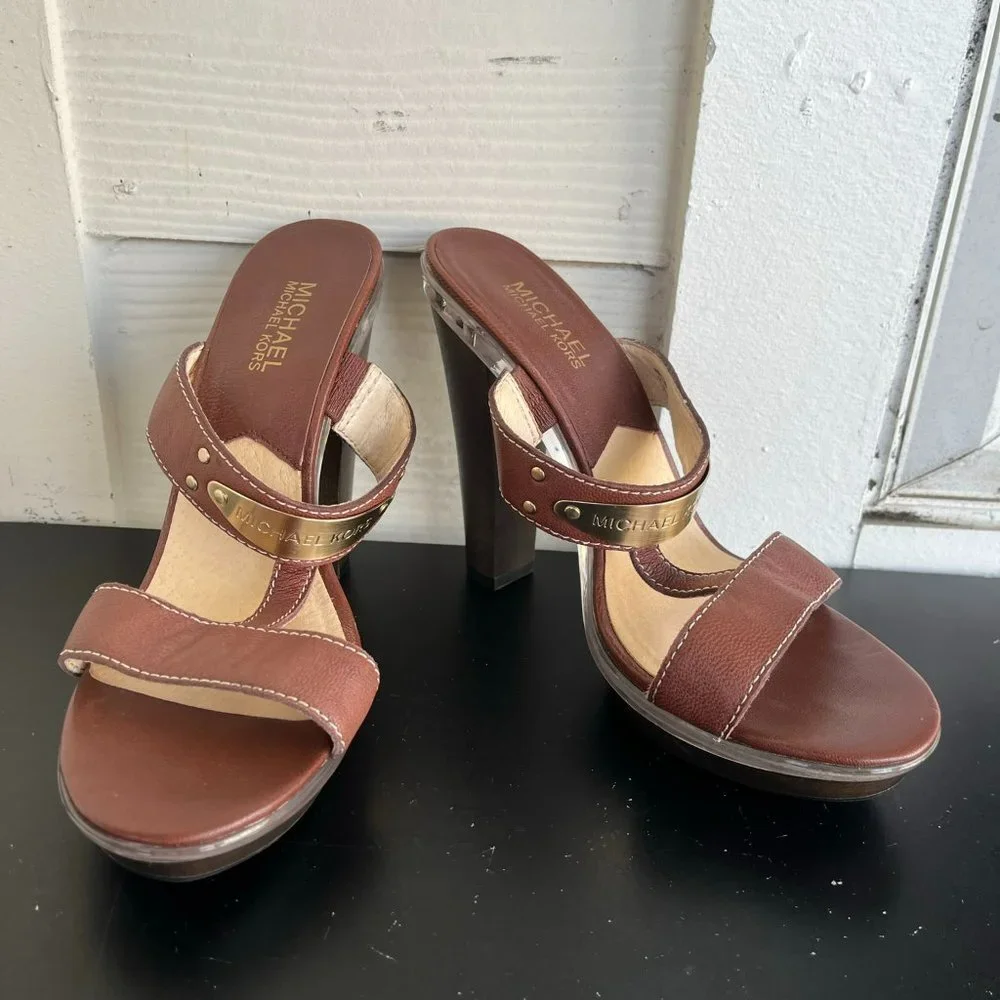 Michael Kors Women's Brown Block Platform Sandals Heels Size 9